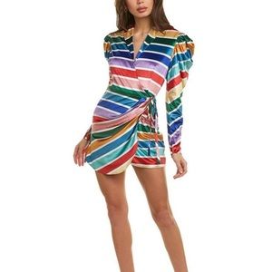 Rococo Sand Mirage Velvet Mulitocolor stripe mini Wrap dress puff sleeves